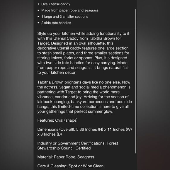 Tabitha Brown Utensil Seagrass Caddy/Holder - Picture 4 of 5